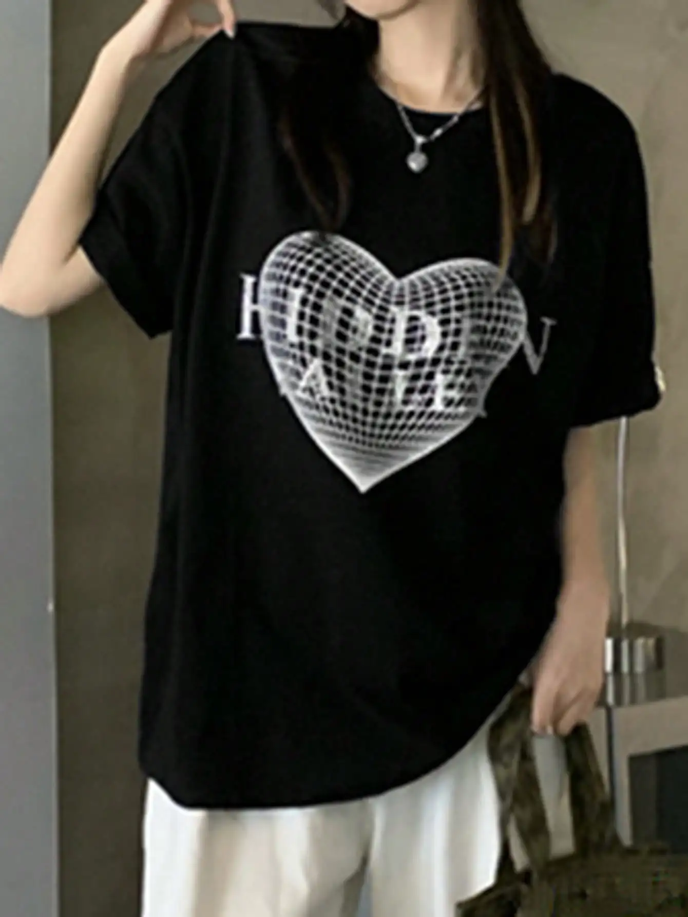 Korean Chic Summer Mint Green 3D Stereo Heart Printed Short-Sleeved T-Shirt Ins Style Loose Slimming Look Top for Women