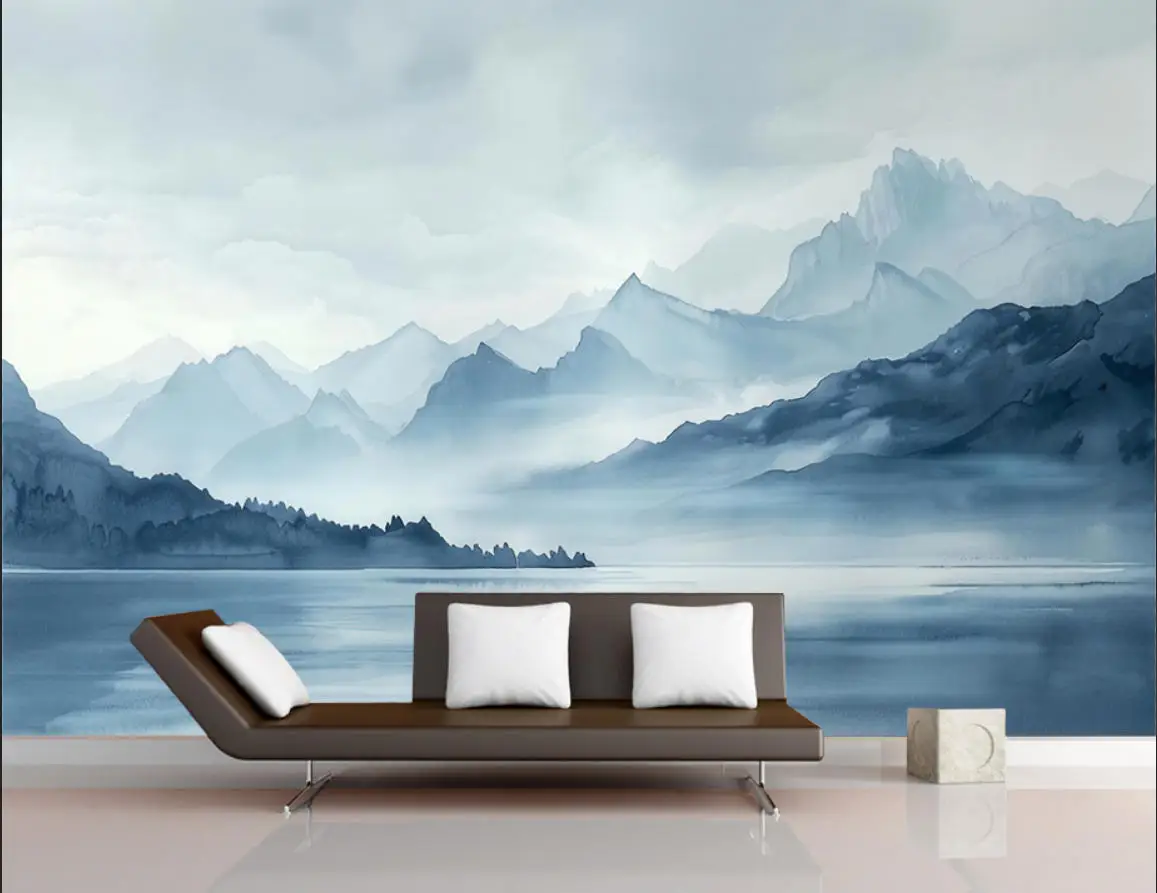 Customized Size Wallpaper Lines Mountain Lake Mural Home Decoration landscape painting Living Room Bedroom 3d Wallpaper