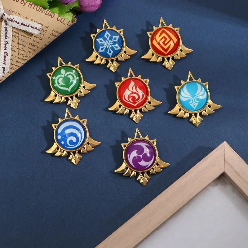 

Genshin Impact Badge - Mondstadt Liyue Vision Pin, Klee Diluc Venti 7 Elements Glow in The Dark Metal Collectible​​