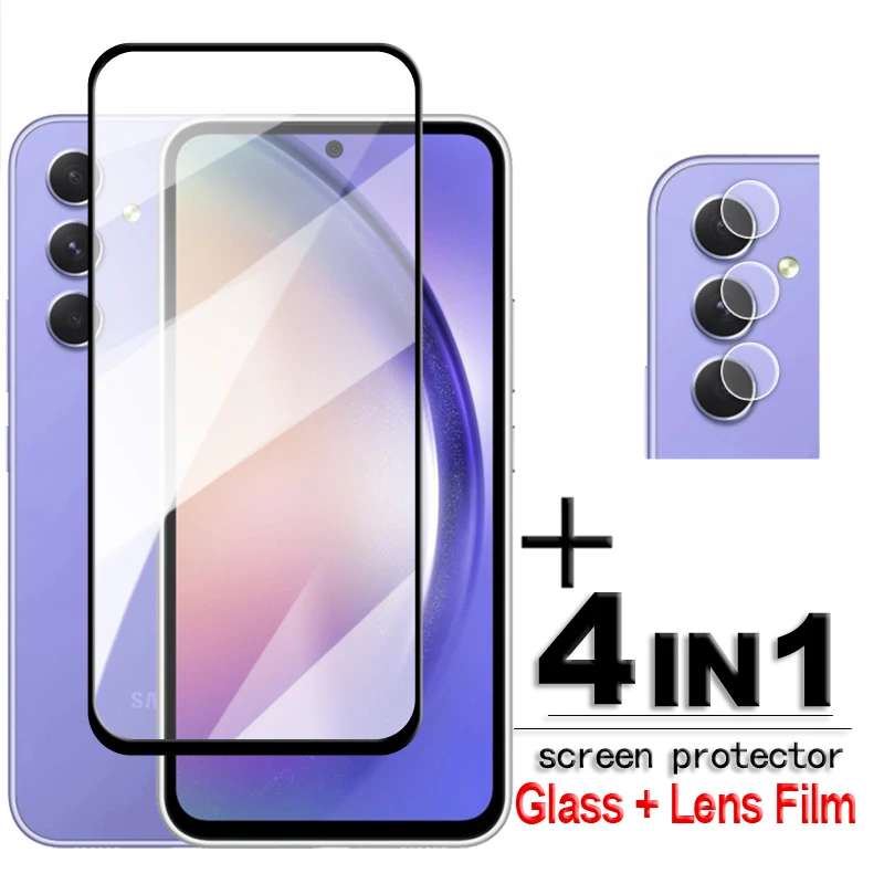 For Samsung Galaxy A54 5G Glass Samsung A54 Tempered Glass 2.5D Full Cover Glue Screen Protector Galaxy A54 Lens Film 6.4 inch