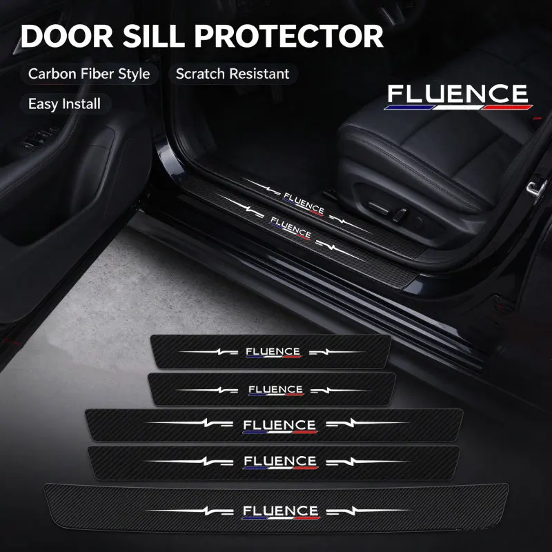 Carbon Fiber Anti Scratch Door Sill Scuff Plate Film Sticker For Renault FLUENCE Threshold Interior Decor Protective Accessories