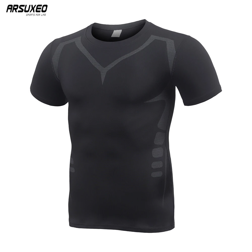 

ARSUXEO Men Compression Sports T-Shirts Outdoor Running Jogging Shirts Short Sleeve Gym Training Fitness Sportswear Quick Dry