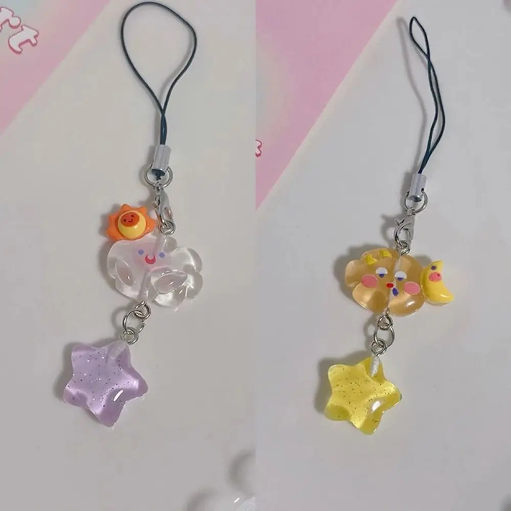 Resin Clouds Stars Cell Phone Rope Sweet Girls Cute Book Bag Charm Phone Chains Lovely Candy Color Phone Lanyard Keychain