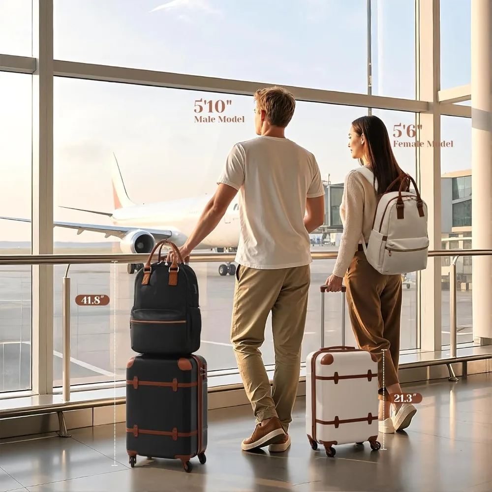 Ensemble de valises rigide Spinner 3 pièces avec serrure TSA, poignée télescopique, bagage à main, ensemble de bagages de voyage blanc