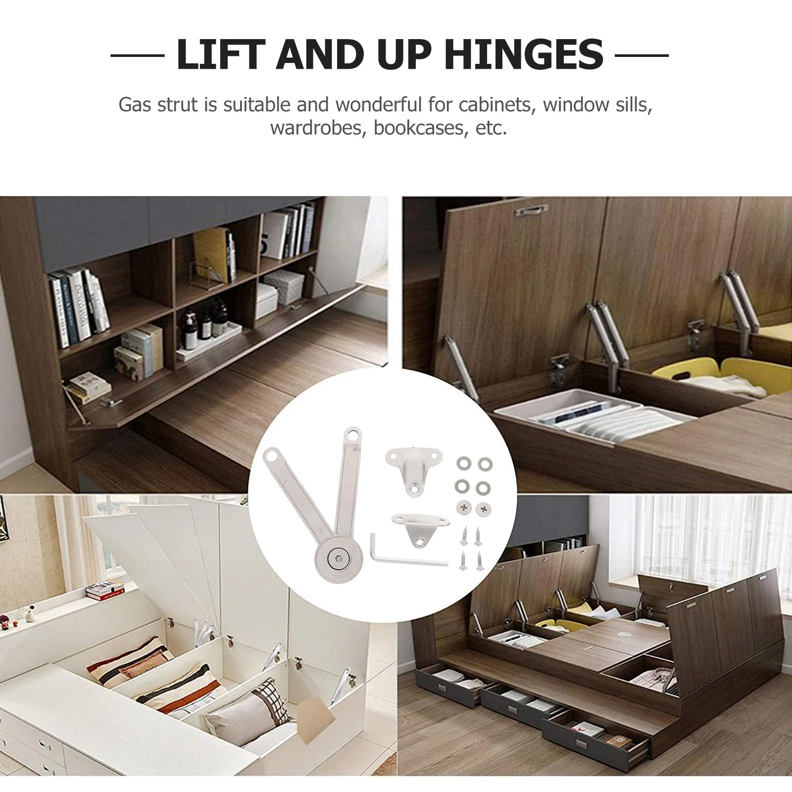 

Premium Zinc Alloy Gas Strut Lid Support Heavy Duty Cabinet Hinge Soft Close Lift Up Hinge Locking Damper Chest Jewelry Box