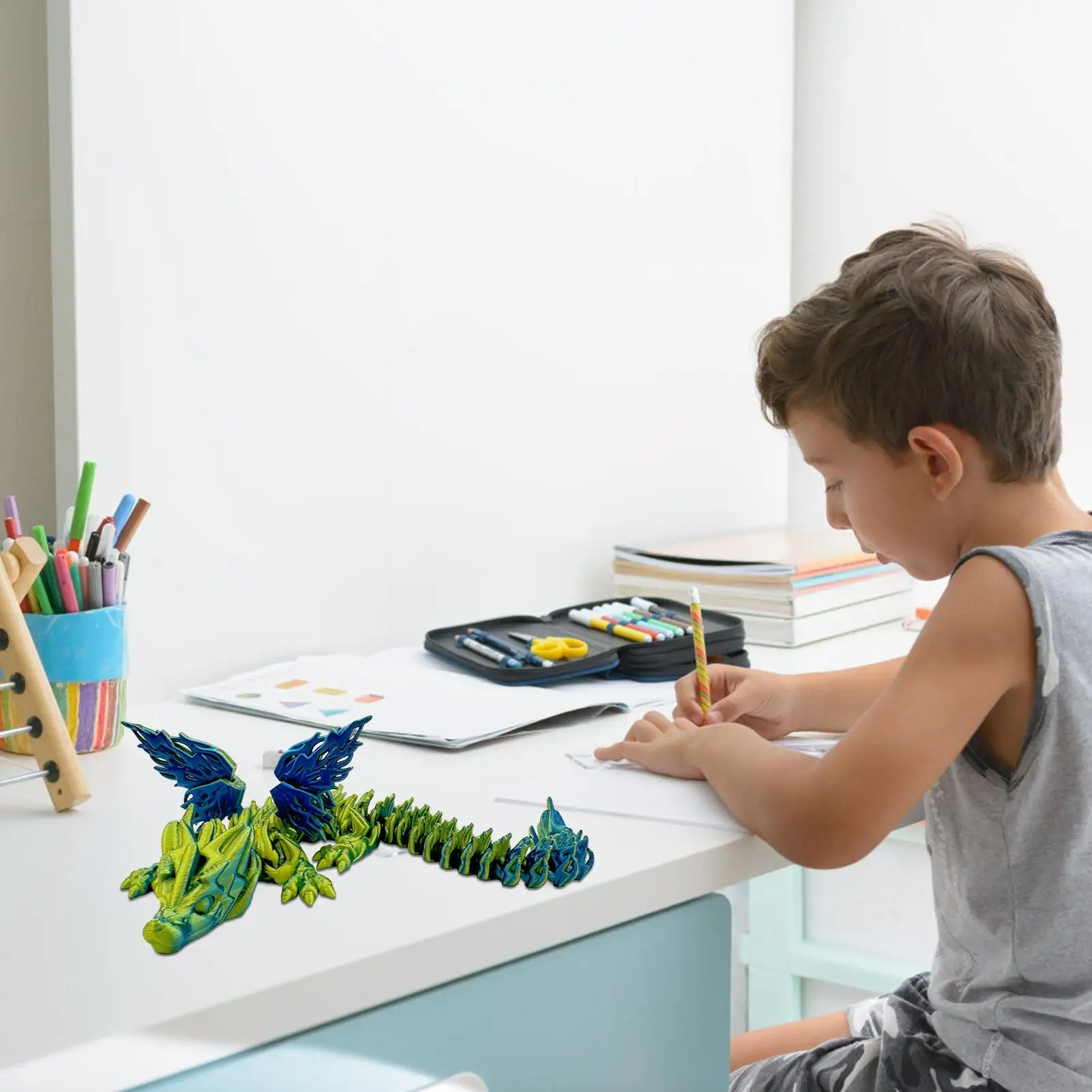 Desk Dinosaur Figurines Flexible Joints Gradient Colors Dinosaur With Wings For Tabletop Decorations Bookcase Showcase Bedside
