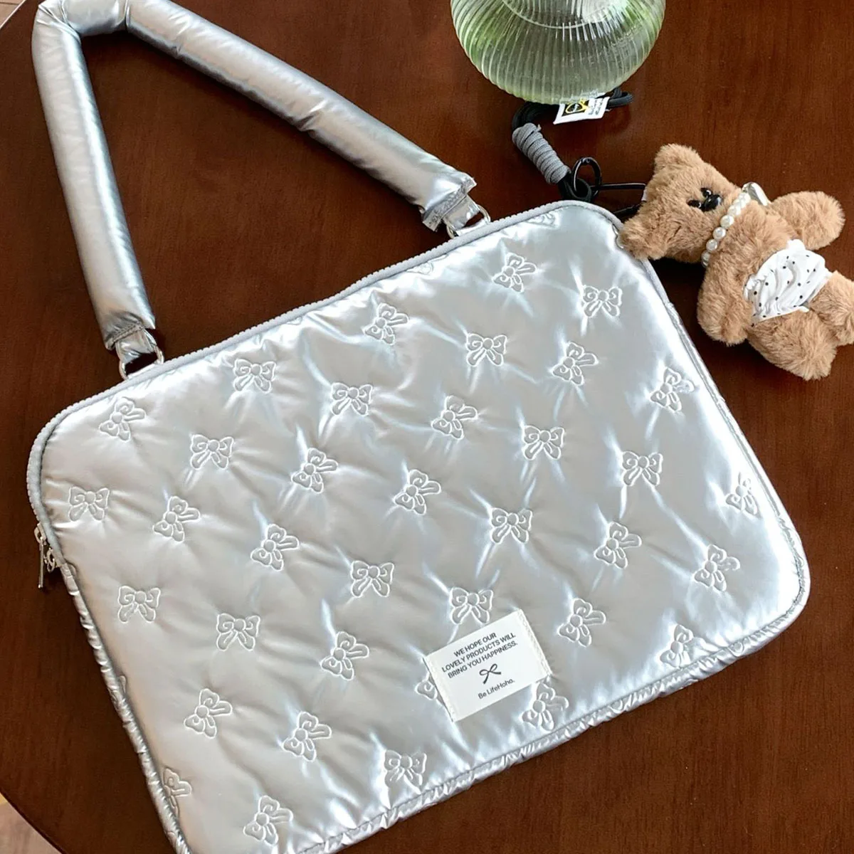 Torba na laptopa Silver Bow Knont Koreańska skórzana wodoodporna torba na laptopa Y2k do przechowywania tabletu PC Kobiety Moda Komputer Torba na