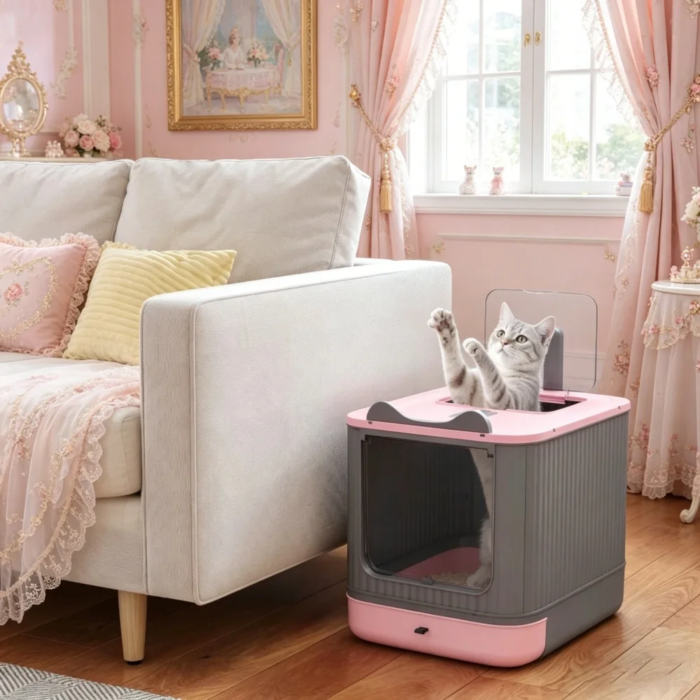 Extra-large cat litter box prevents litter scattering for easy cat raising