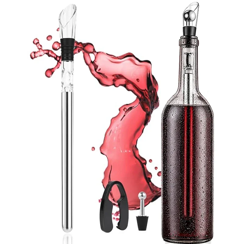 Stainless Steel Wine Cooler Portable Wine Bottle Chiller with Aerator Pourer Wines Bottle Cooler Stick with Stopper Foil Cutter