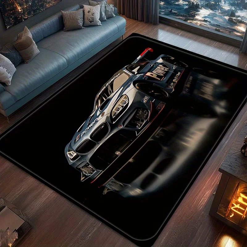 Sport Car Design Non-slip Rug Crystal Velvet Washable for Living Room, Office, Bedroom Multi-size - Perfect Gift & Modern Decor
