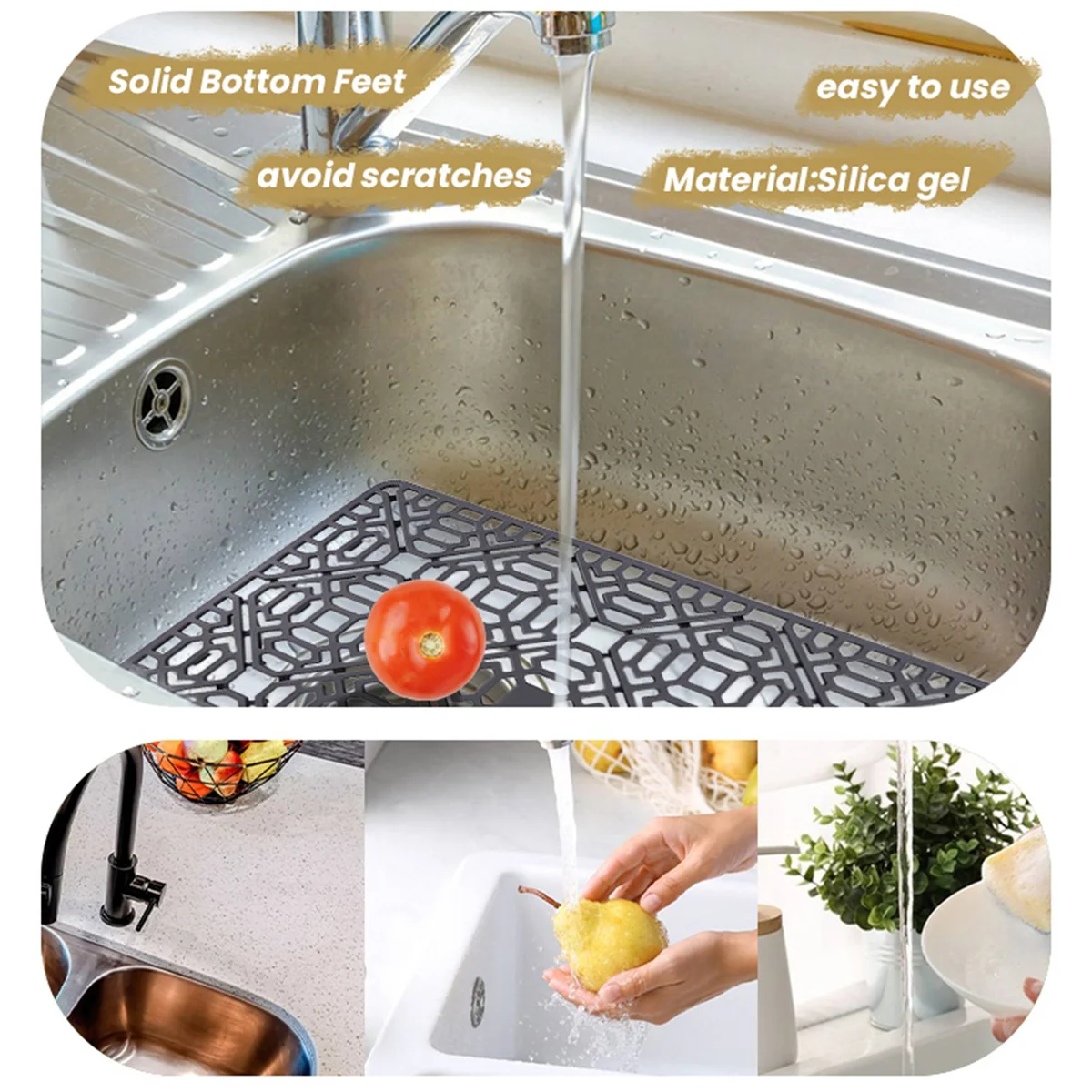 Sink Mat Kitchen Sink Protector for Bottom,Stainless Steel or Porcelain Bowl Sink, Silicone Grey Non-Slip Heat Resistant HOT