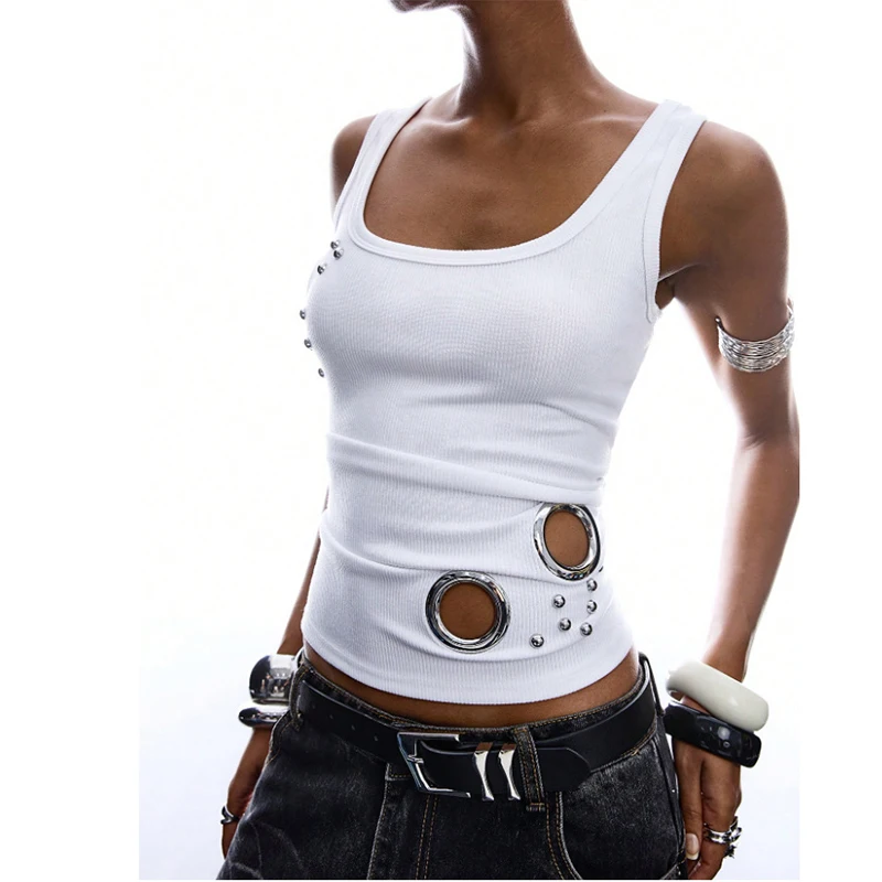 Summer New European and American Special-Interest Design Fashion Slim-Fit Sexy Hot Girl Solid Color Vest