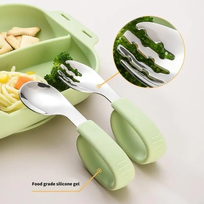Conjunto utensílios alimentação para crianças CORB, colher e garfo para uma experiência refeição segura e divertida