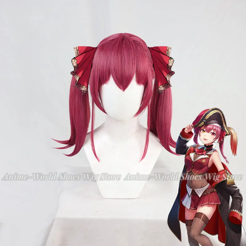 VTuber Houshou Marine Wig Hololive Girls Youtuber Cosplay Long Straight Ponytails Synthetic Hair Role Play + Wig Cap