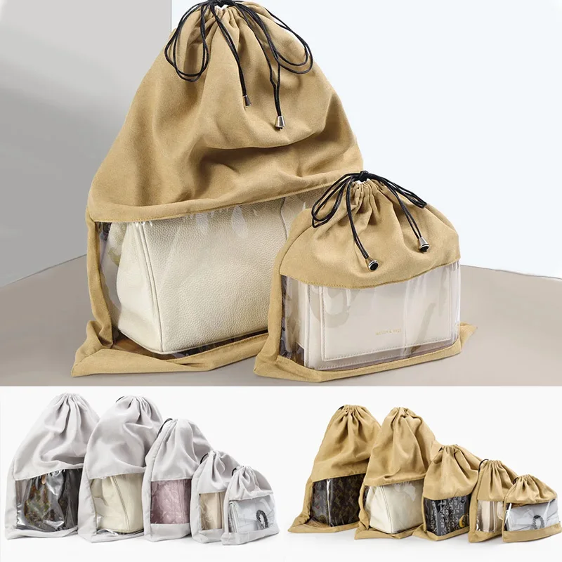 

Large Capacity Handbag Dustproof Bag Washable Visualization Window Transparent Drawstring Bag Makeup Pouch Clothes Shoe Storage