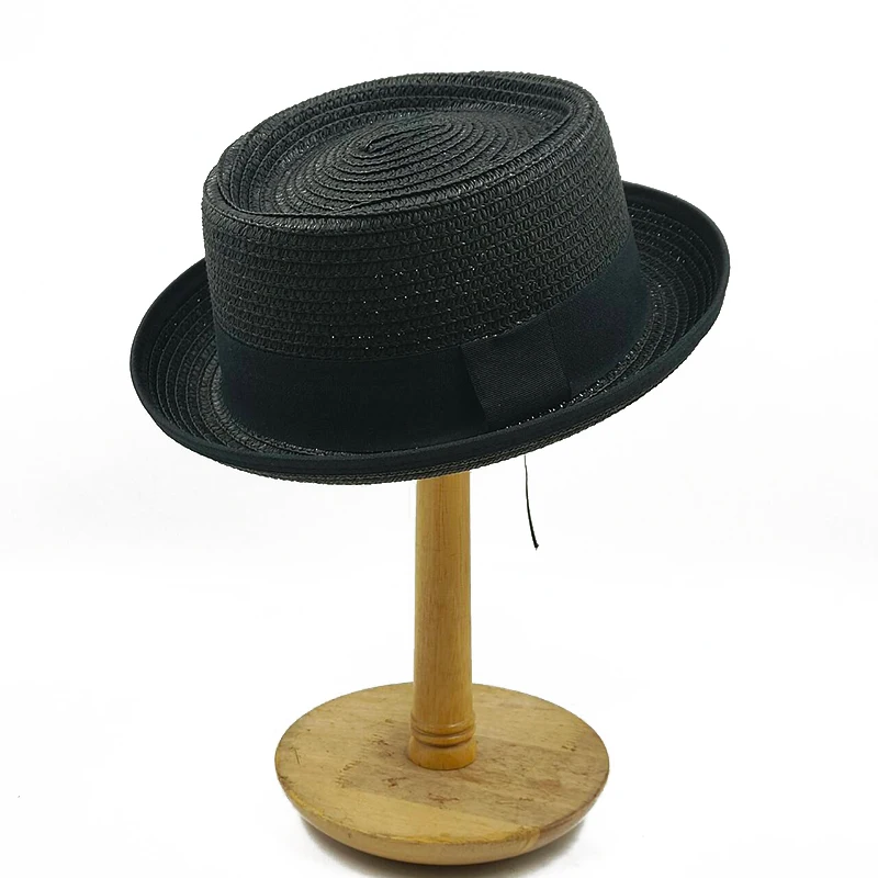 Small Top Hat Curled Men\'s and Women\'s Straw Hat Pork Pie Hat 2024 New Sun Hat Summer Beach Hat Gentleman Hat Bow Accessories