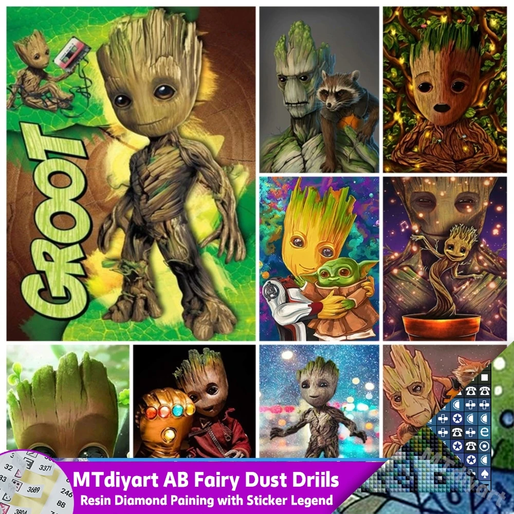 Fairy Dust AB Groot Diamond Painting Sticker Legend Print Canvas Border Guardians Of The Galaxy Full Drill Art Mosaic Home Decor