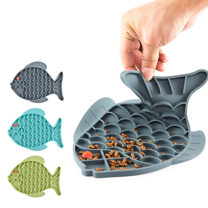 Fish Shape Silicone Licking Mat Cat Slow Feeding Bowl Puppy Kitten Develop Good Feeding Habits Food Dispenser Pad Pet Supplies