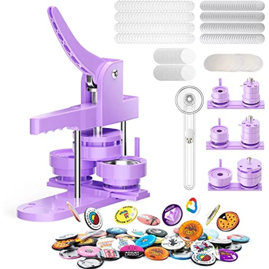 

300pcs Button Pin Maker Machine Multiple Sizes 1''+1.25''+2.25'' Badge Button Press Machine W/Metal Pinback Button Refills and