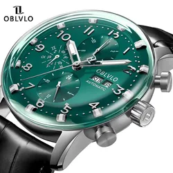 Oblvlo For Men Watch Self Wind Automatic Japan Mechanical Wristwatch Full Steel New 3d Curved Sapphire Crystal 24 Hours Calendar