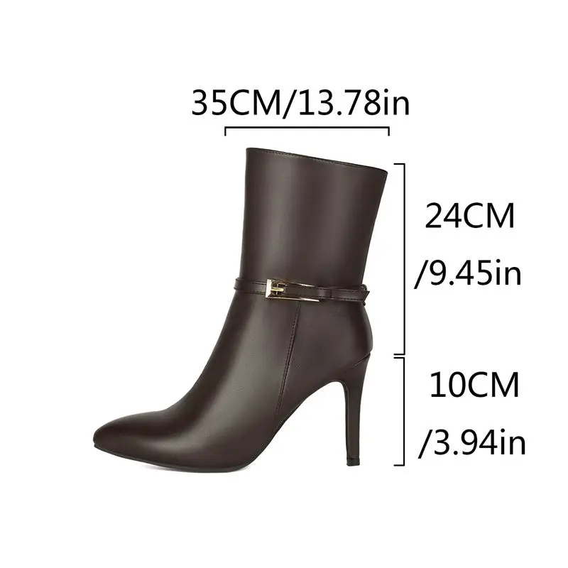 REAVE CAT 2026 Sexy Women Mid Calf Boots Pointed Toe Zipper 10cm Stiletto Heel Plus Size 44 45 46 Dating Botas Black Brown Beige