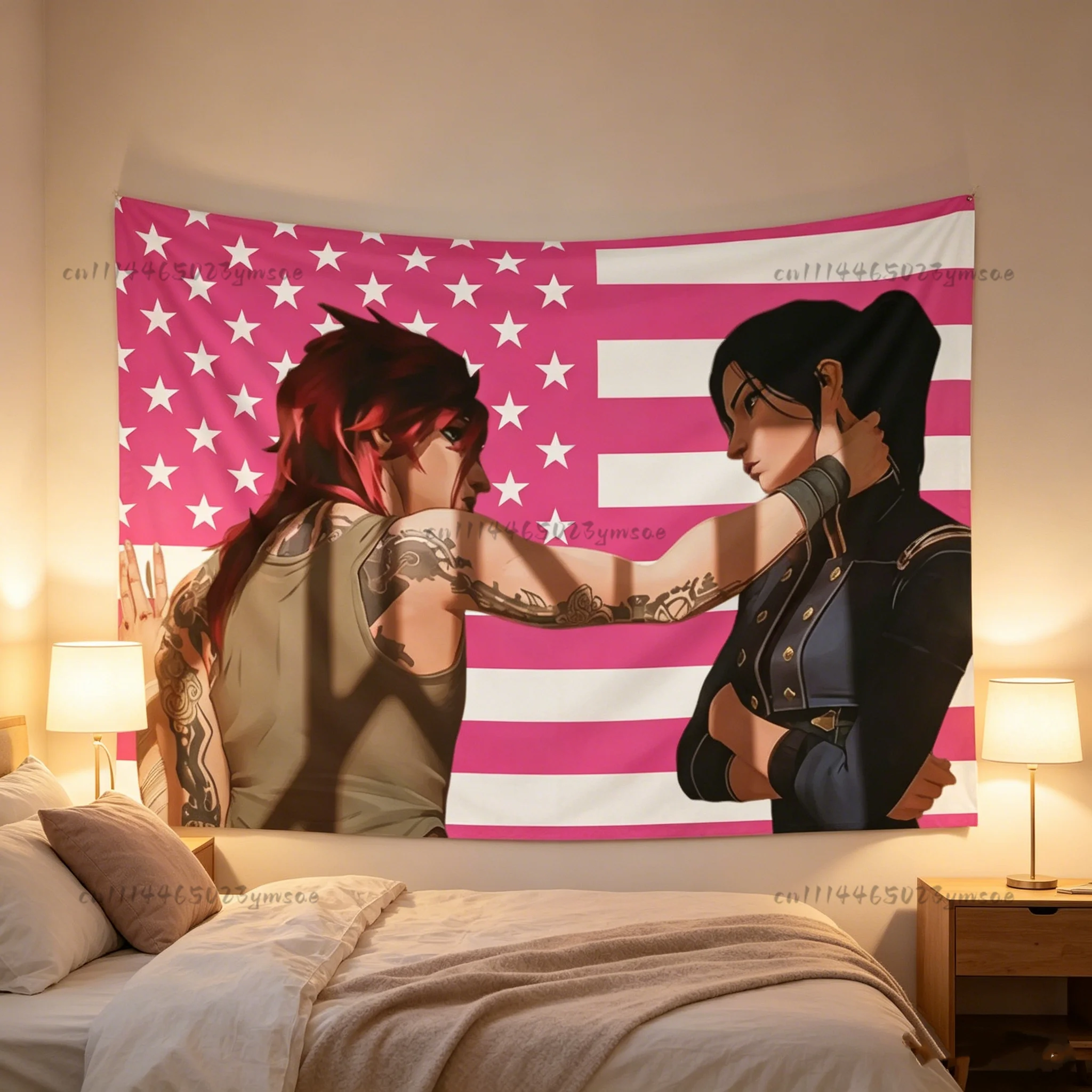 Ästhetische Raumdekoration Schlafzimmer-Tapeten C-Caitvi Wandteppiche Anime A-Arcane Rosa Amerikanische Flaggen Wandteppiche Hintergrundstoff