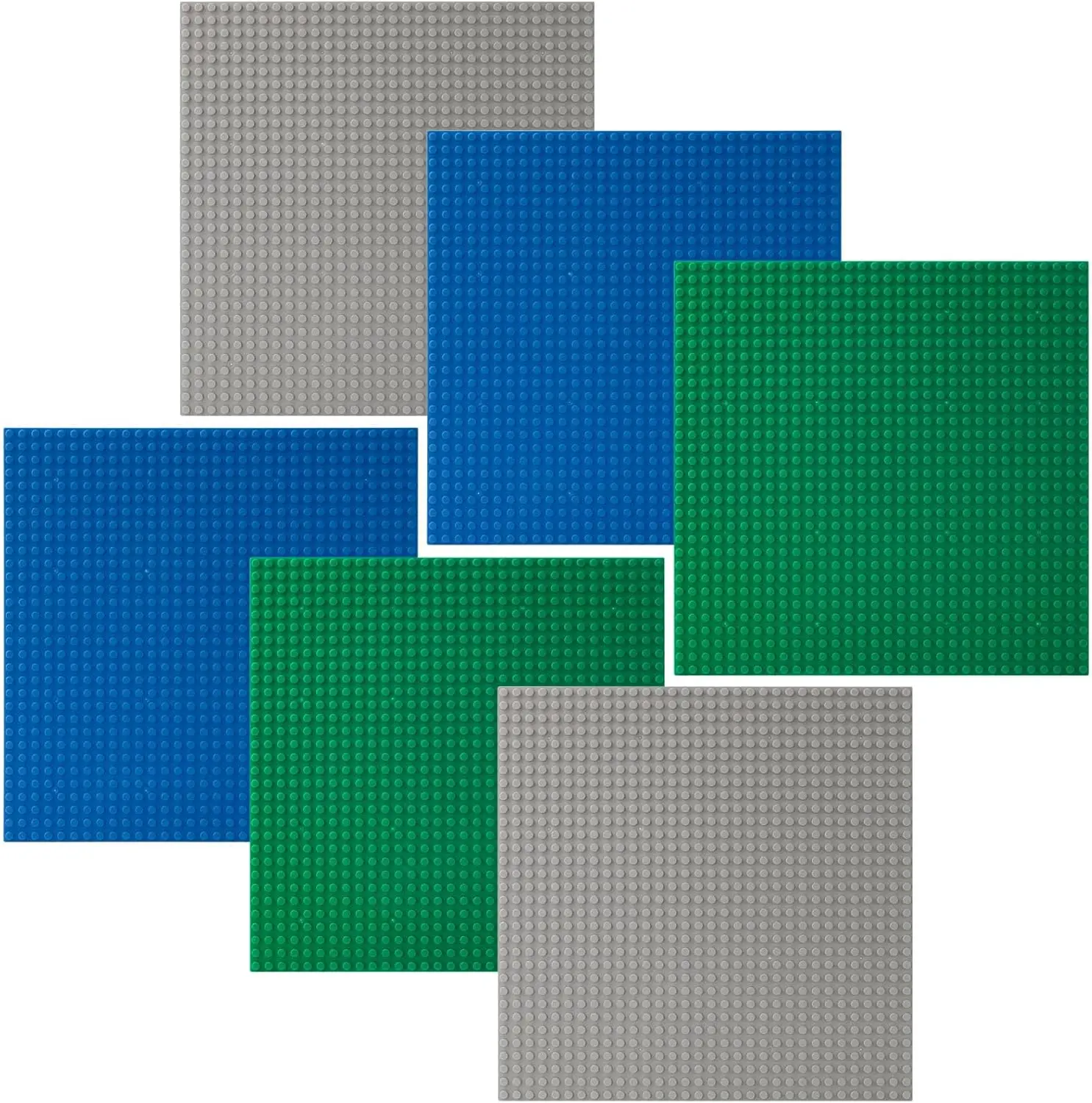 

6 Pack Classic Plastic Baseplates, 10" x 10" Building Brick Baseboard in Blue, Green, Gray Compatible with All Major Brands and
