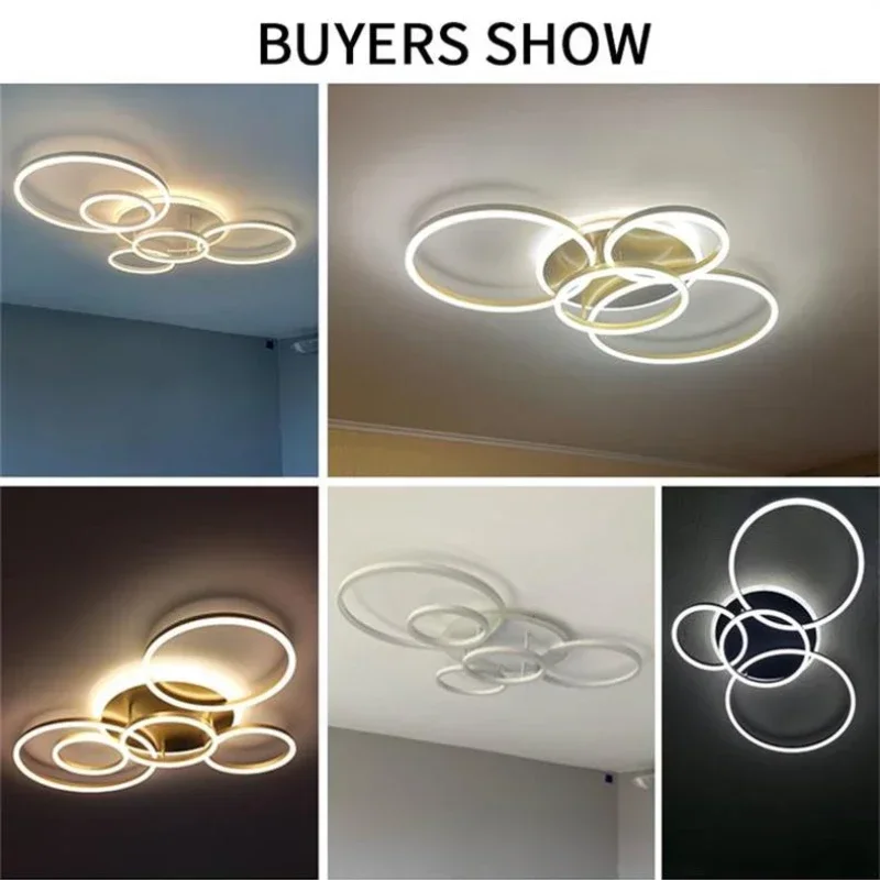 Modern 5 Ring Art Pendant Chandelier Bedroom Modest Ceiling Lamps for Room Decor Dining Table Kitchen Led Lights Home-appliance