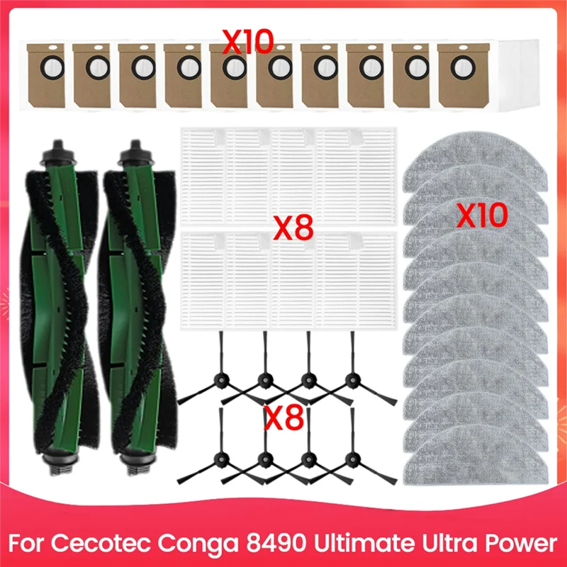 BAAO-For Cecotec Conga 8490 Ultimate Ultra Power Replacement Parts Main Side Brush HEPA Filter Mop Cloth Dust Bag
