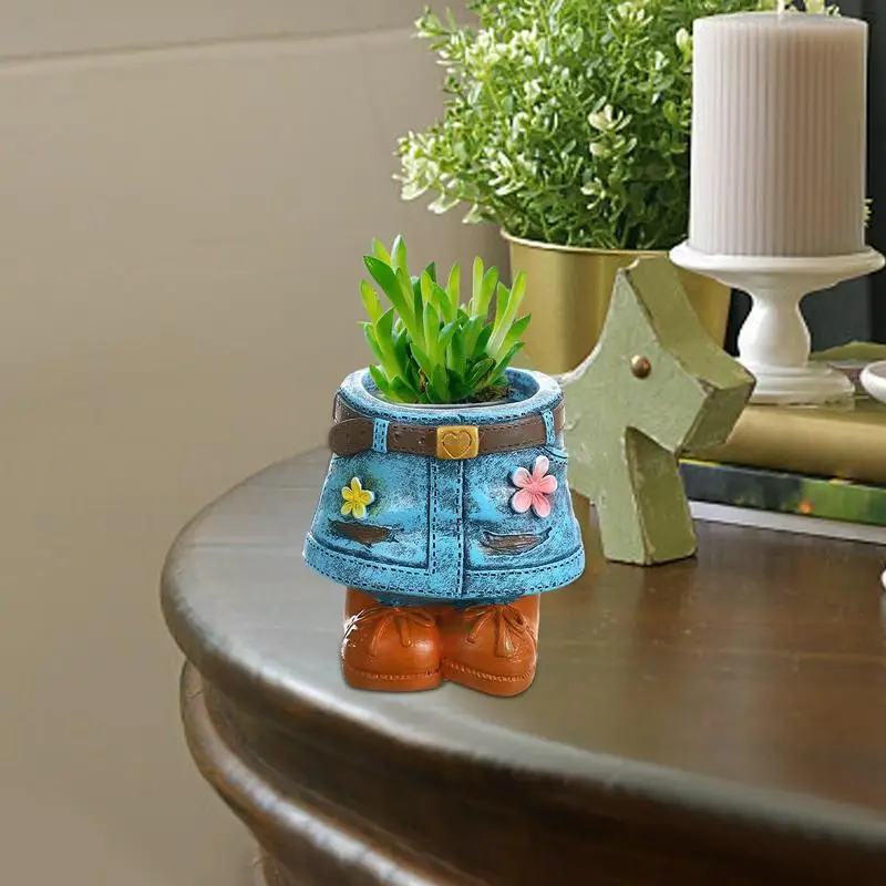 Cute Flower Pots For Indoor Plants Creative Jeans Denim Skirt Flower Pots Outdoor Decorative Table Ornaments Crafts Garden