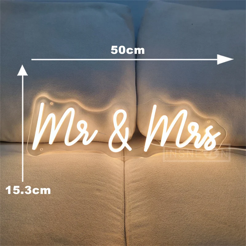 Mr. & mrs. letrero LED de neón personalizado para pared de boda, letrero colgante para habitación, luz de neón para dormitorio, decoración artística, regalos