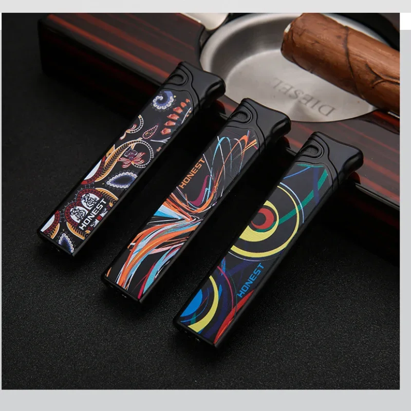 HONEST Bar Jet Windproof Lighter Miniature Direct Charging Lighter Adjustable Strike Flame Lighter Classic Fashion