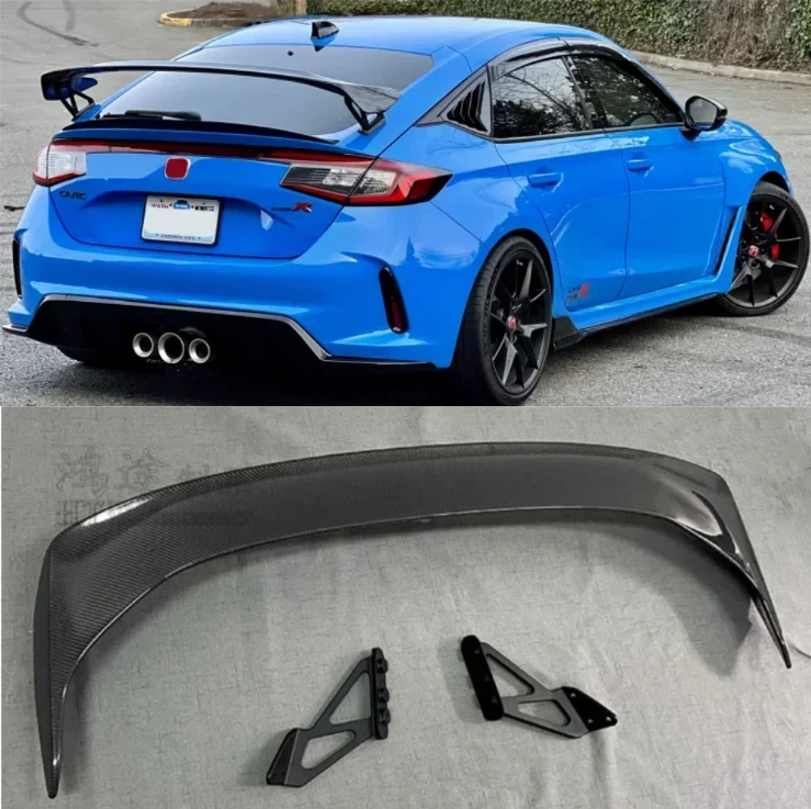 CARBON FIBER REAR WING TRUNK LIP TAIL WITH FLAP SPOILER FOR Honda Civic Type-R FL5 2022 2023 2024 GT BIG OEM Style