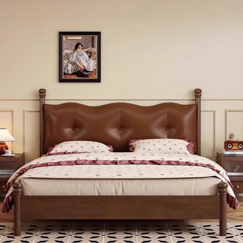 

French Style Retro Luxury Wood Soft Bed Queen King Size Adults Single Double Bedding Lits Camas De Dormitorio Bedroom Furniture