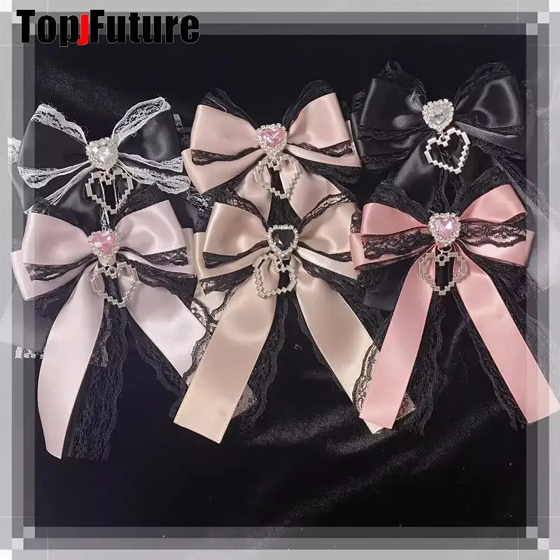 

Y2K girl Harajuku Gothic Original Subculture Punk Bows Lace Bling Hair Accessories Double Ponytails Headbands Hairpin Barrettes