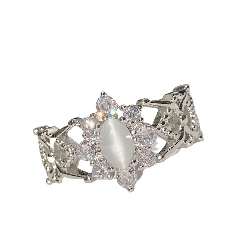 MDL مويسانيتي نمط اليابانية خمر تصميم خاتم الإناث مطلية بالذهب مايكرو مجموعة Moonstone الدانتيل المتخصصة Ins حلقة يومية