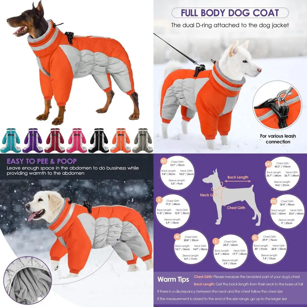 

Зимняя куртка для собак с шлейкой, светоотражающий костюм для средних собак, ветрозащитная, с защитой для лап, идеально подходит для бостон-терьеров, оранжевая, средний размер
