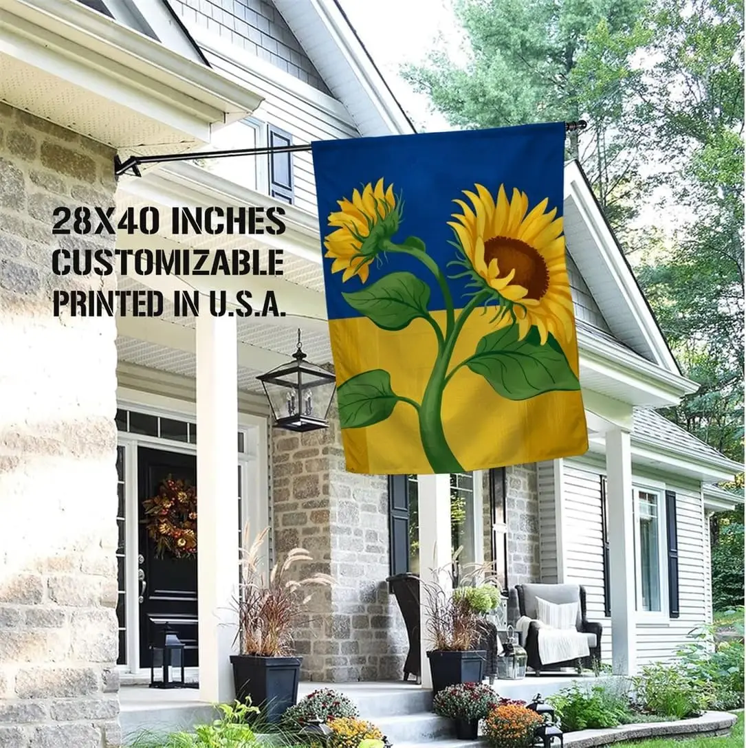 Maizi House Flag Sunflower Field Unity Ukraine Garden Flag, 28x40 Inch, Weatherproof Polyester Design for Home Decor Printed yyi