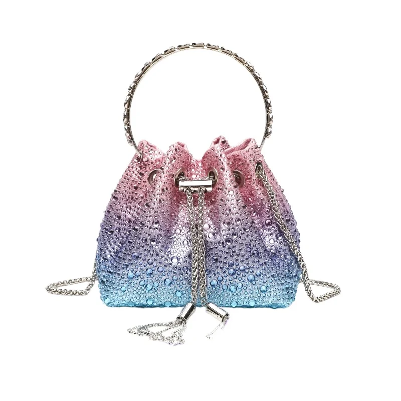 

Bucket Bag with Rhinestone Tassel Gradient Star for Women's Shoulder Crossbody Handbag Evening Party Wedding Banquet