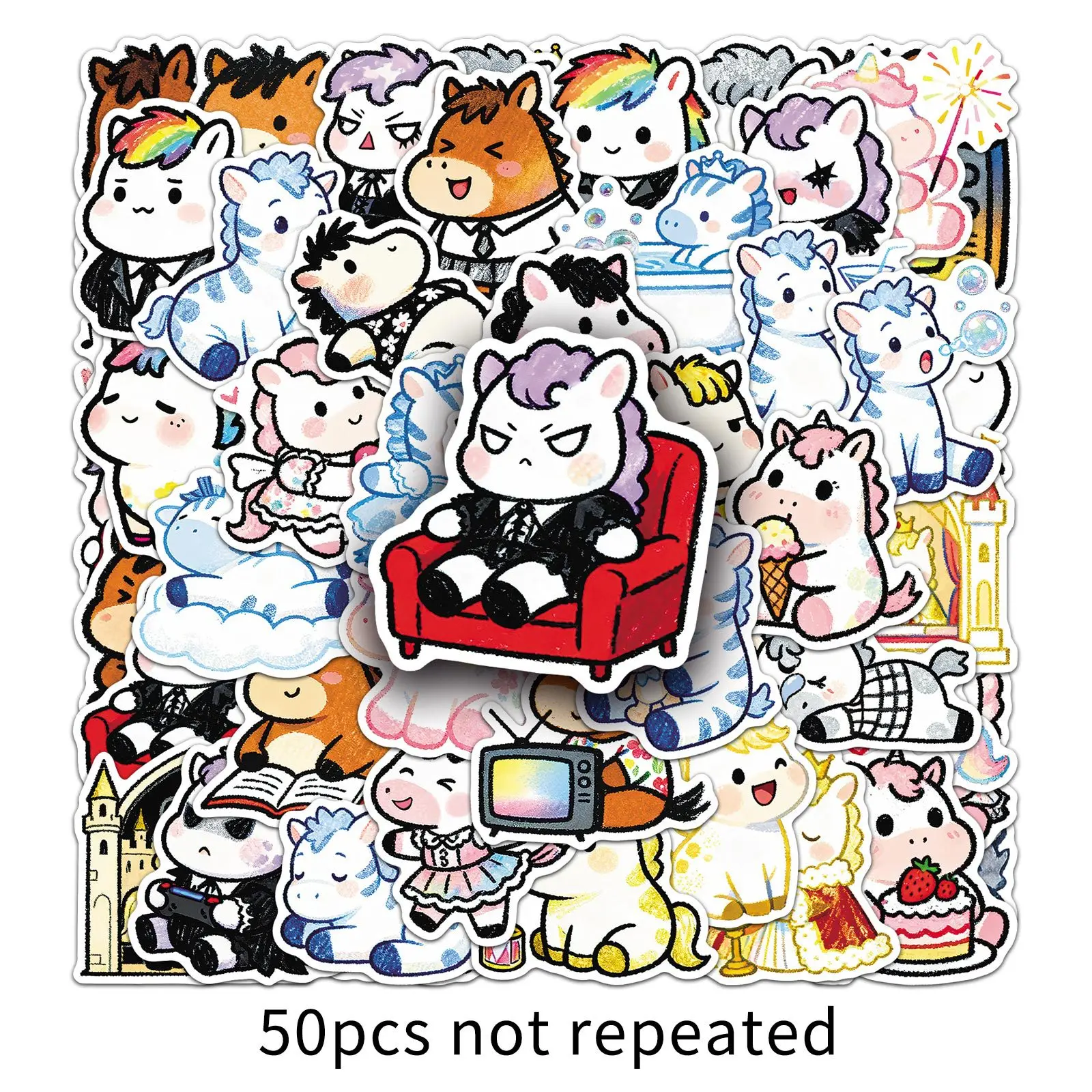 50PCS Cartoon Nette Pony Graffiti Aufkleber Kreative Dekoration Handy Fall Notebook Wasser Tasse Wasserdichte Spielzeug Geschenk Aufkleber