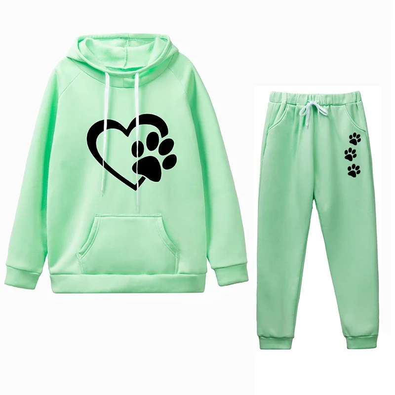 Women Hoodies Two Piece Sets Autumn Winte Cartoon Printed Sweatshirt+Sports Pants Tracksuit Femme Running Hoodie And Jogger Set