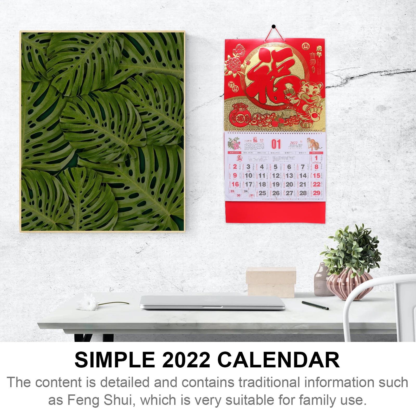 

2 Pcs Tiger Year Calendar Printing Coil Binding 2022 Wall Hanging Calendars Paper Detailed Content Family Gift