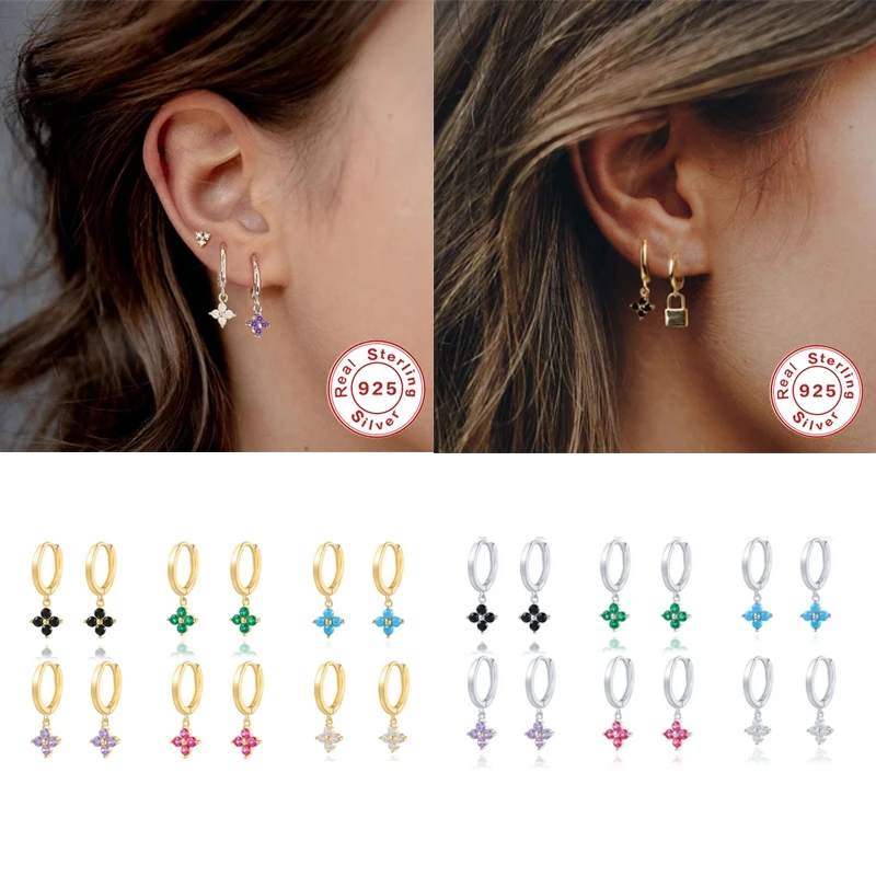 Hoop Earrings 925 Sterling Silver Bling Colorful Zircon Circle Earring For Lovers\' Valentine\'s Day Gifts Piercing Pendientes