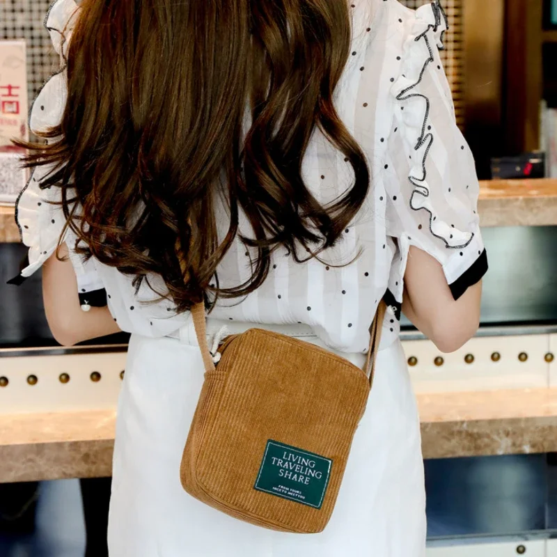 2023 Fashion Solid Soft Corduroy Shoulder Bags Women\'s Outside Portable Retro Toiletry Earphone Lipstick Storage Crossbody Bags