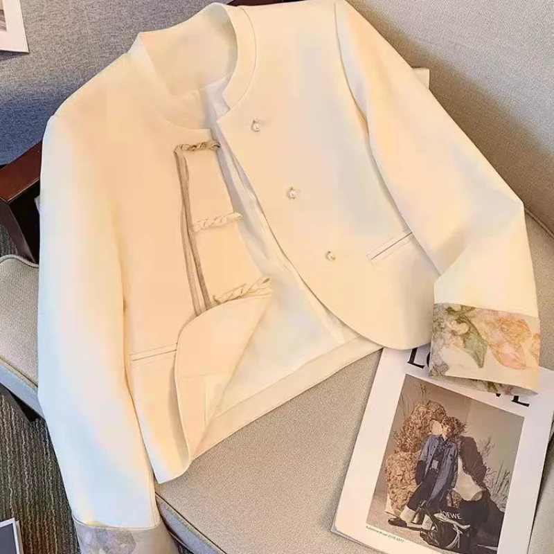 Nuevo Chaqueta con puños empalmados con botones de traje Tang versátil y única de gama alta de estilo chino