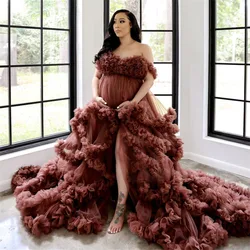 Robe de Bal en Tulle à Volants pour Femme Enceinte, Tenue de ixPréChristophe, Fendue sur le Devant, Séance Photo