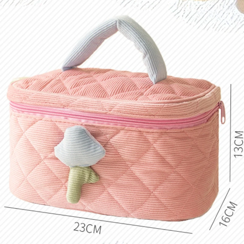 Cute Corduroy Makeup Storage Bag Portable Travel Cosmetic Tulip Pouch Toiletry Organizer Large Capacity Flower Pattern Bags