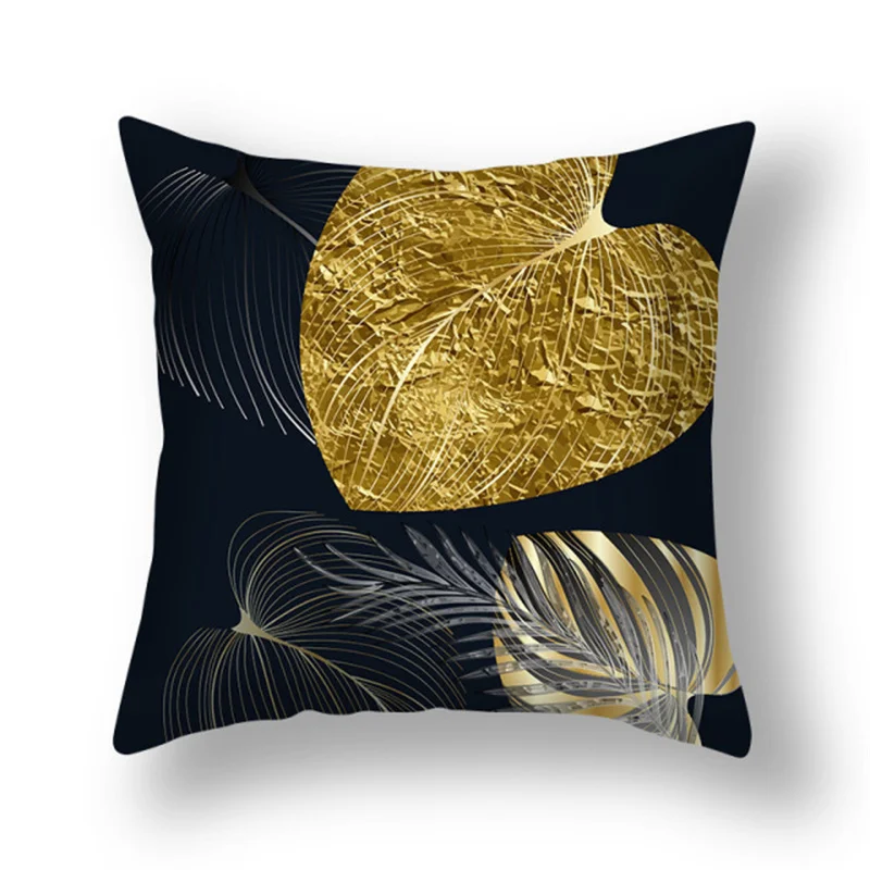 45x45cm Ginkgo Biloba Cushion Cover Polyester Black Golden Leaves Waist Cushion Cover Living Room Chair Sofa Home Decoration