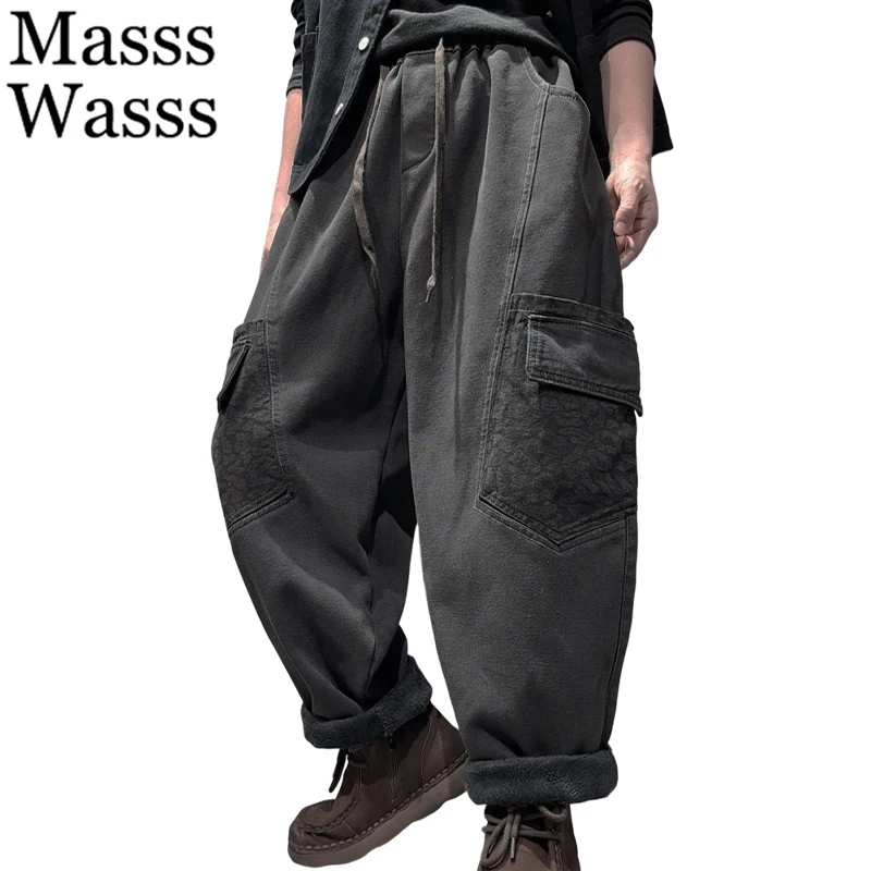 

Mass Wasss, зимние модные джинсы, женские винтажные свободные джинсовые брюки с утолщенным мехом, женские классические теплые шаровары с принтом для отдыха
