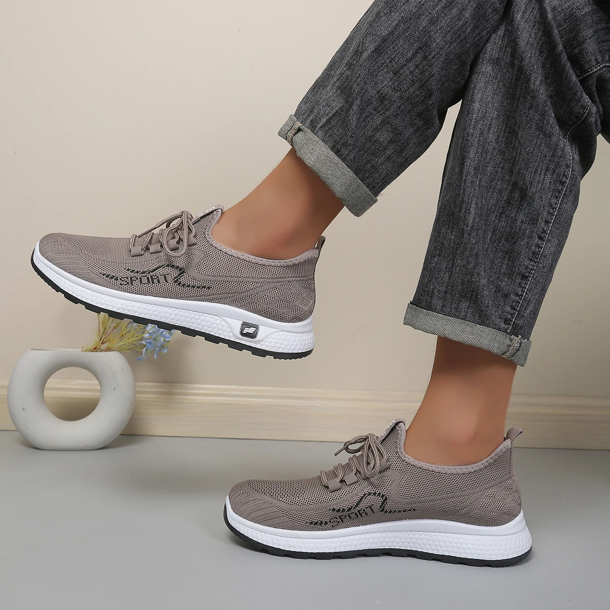 Minimal Solid Hue Men Mesh Lace-Up Footwear, Fine Hollow Perforated Knit Upper, Bump Carved Black Outsole Versatile Trainers